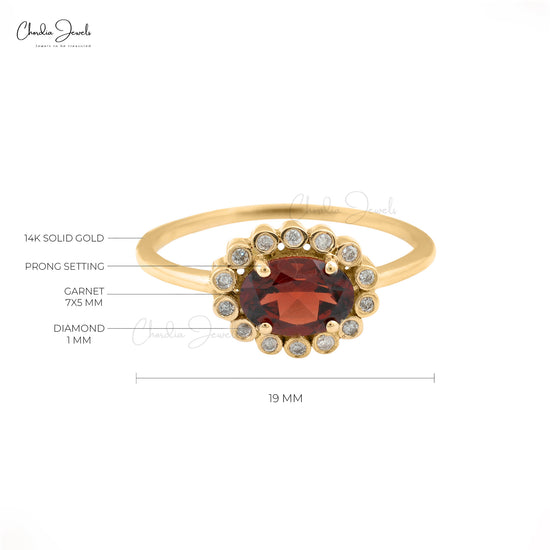 Natural Garnet Halo Ring in 14k Solid Yellow Gold