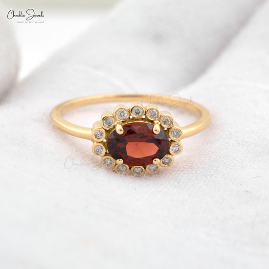 Natural Garnet Halo Ring in 14k Solid Yellow Gold