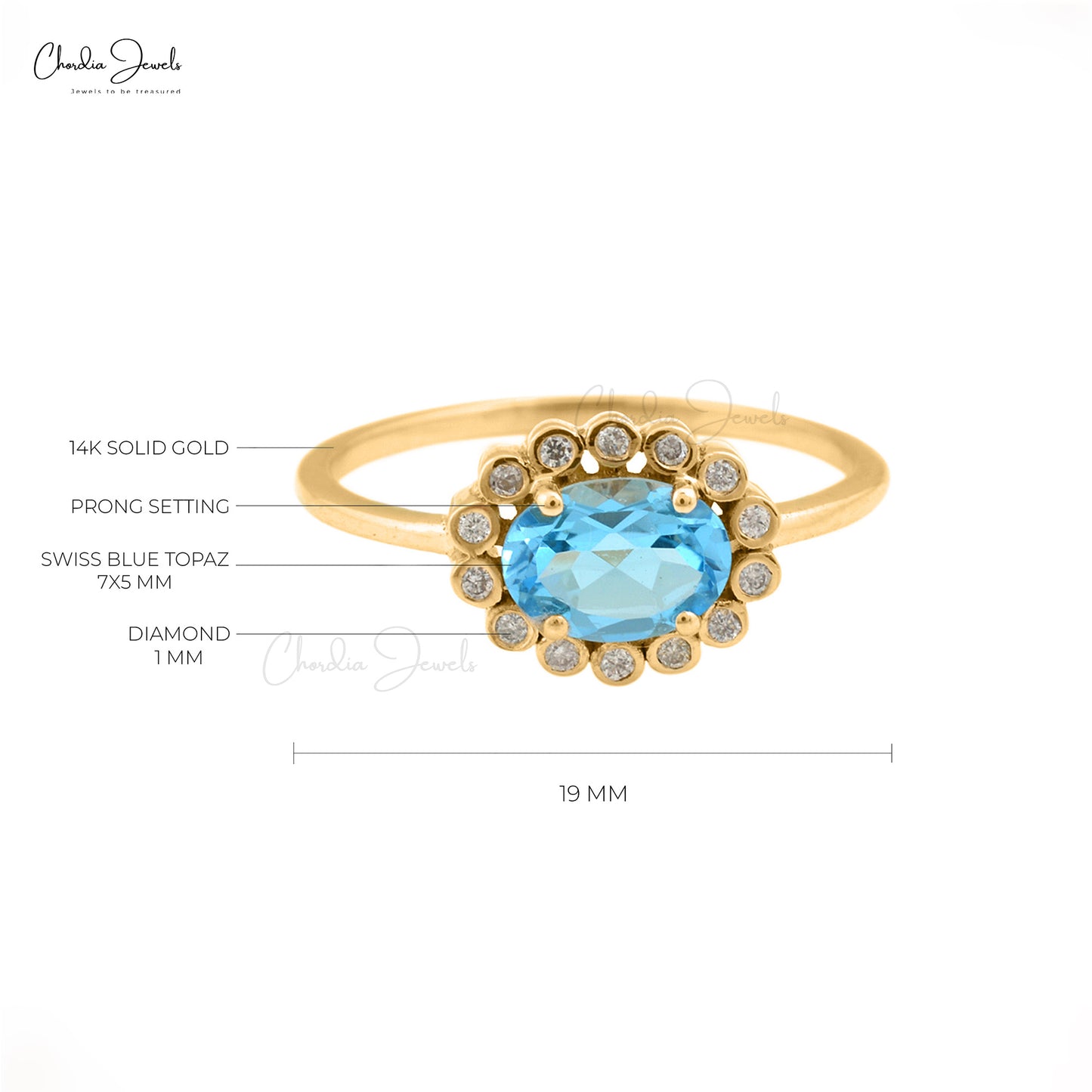 Load image into Gallery viewer, 14k Solid Yellow Gold Ring, Natural Swiss Blue Topaz Halo Ring, 7x5mm Oval Gemstone Ring, December Birthstone Wedding Ring Gift for Her
