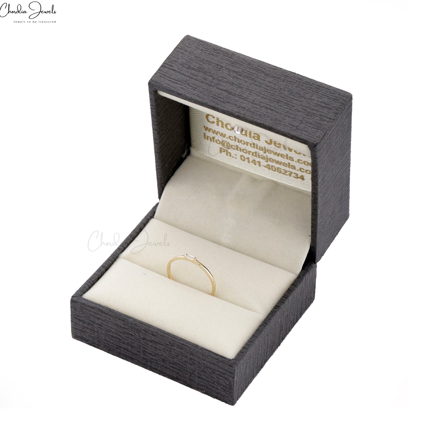 14K Solid Yellow Gold Diamond Ring, 0.04 Carat G-H White Diamond Anniversary Engagement Ring, 3x1.5mm Baguette Cut Diamond Ring