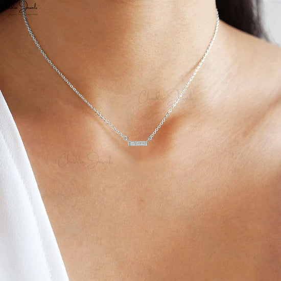 Diamond Dainty Necklace in 14K Solid White Gold For Valentine Gift