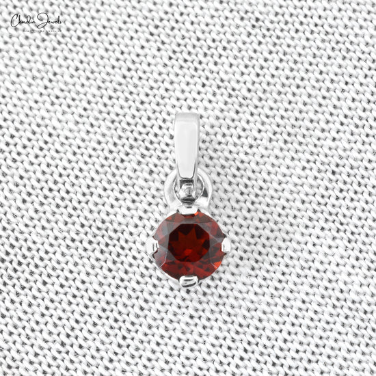 Solitaire Gemstone Pendant Necklace in 14k Real White Gold Natural Red Garnet Handmade Jewelry For Birthday Gift