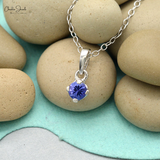 4mm Natural Blue Tanzanite Solitaire Pendant, December Birthstone Gemstone Pendant 14k White Gold