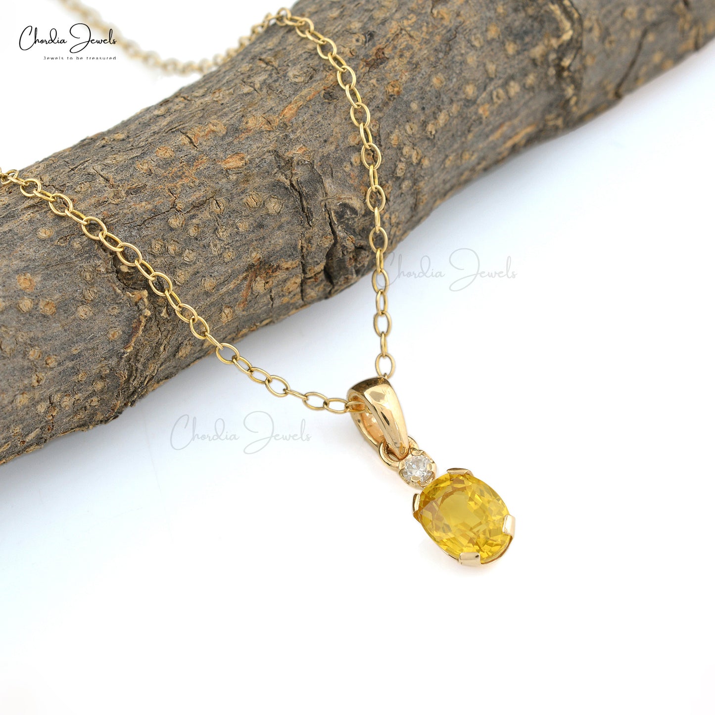 Natural Diamond Accent Pendant Necklace Real 14k Yellow Gold Oval Shape Yellow Sapphire Gemstone Pendant Perfect Gift For Her