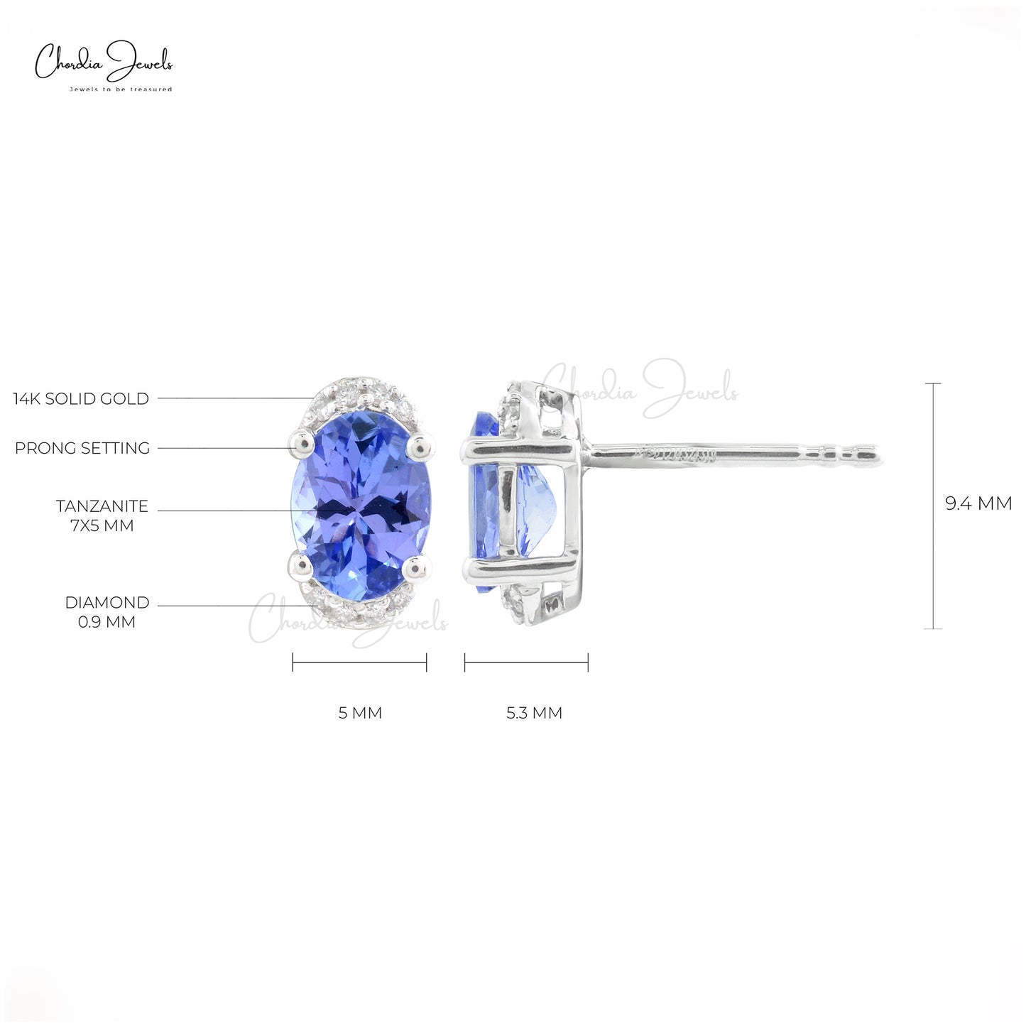 AAA Tanzanite Half Halo Earrings