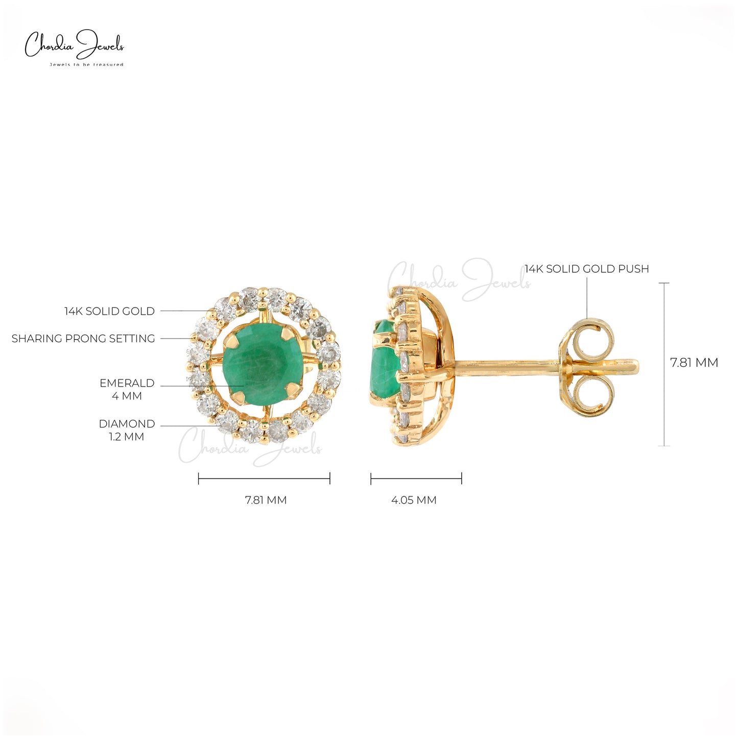 Load image into Gallery viewer, Real Emerald Detachable Earrings 4mm Brilliant Round Cut Gemstone Studs 14k Solid Yellow Gold Minimal Fine Jewelry For Daughter
