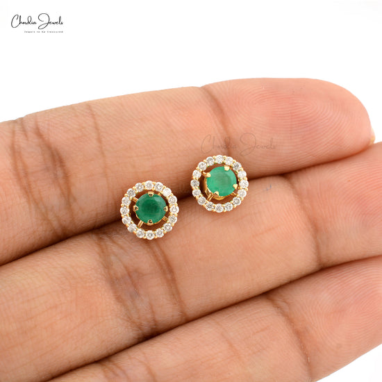 American Diamond with Emerald Stone Earrings - Ziva Art Jewellery