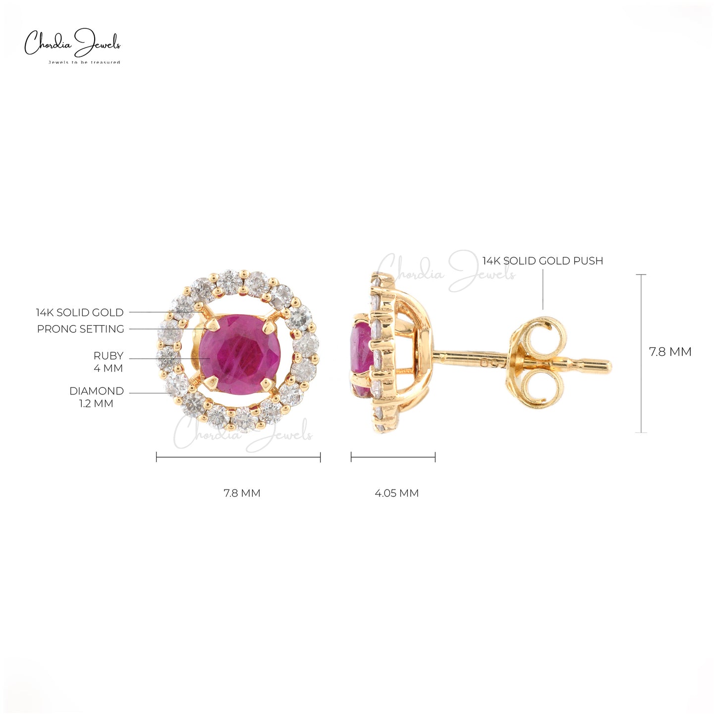Load image into Gallery viewer, Natural Burma Ruby Handmade Halo Studs Earring in 14k Yellow Gold
