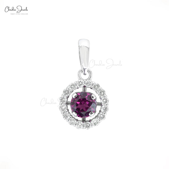 Diamond Halo Pendant With Rhodolite Garnet