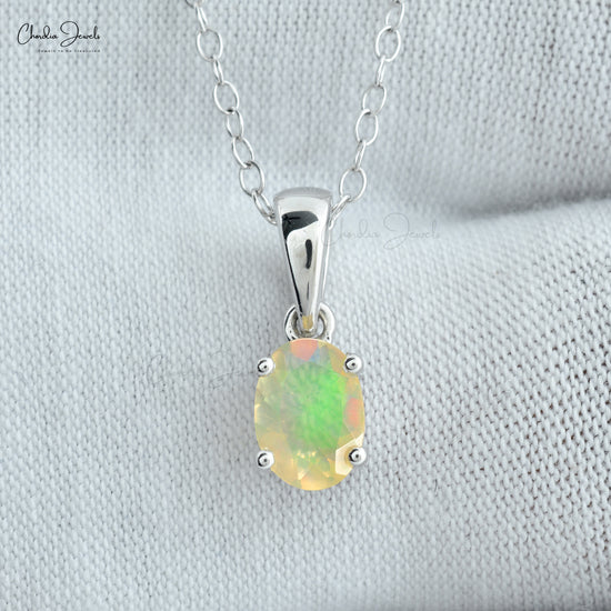 Elegant Ethiopian Fire Opal Pendant For Her October Birthstone Natural Gemstone Pendant Necklace in Real 14k White Gold Engagement Gift