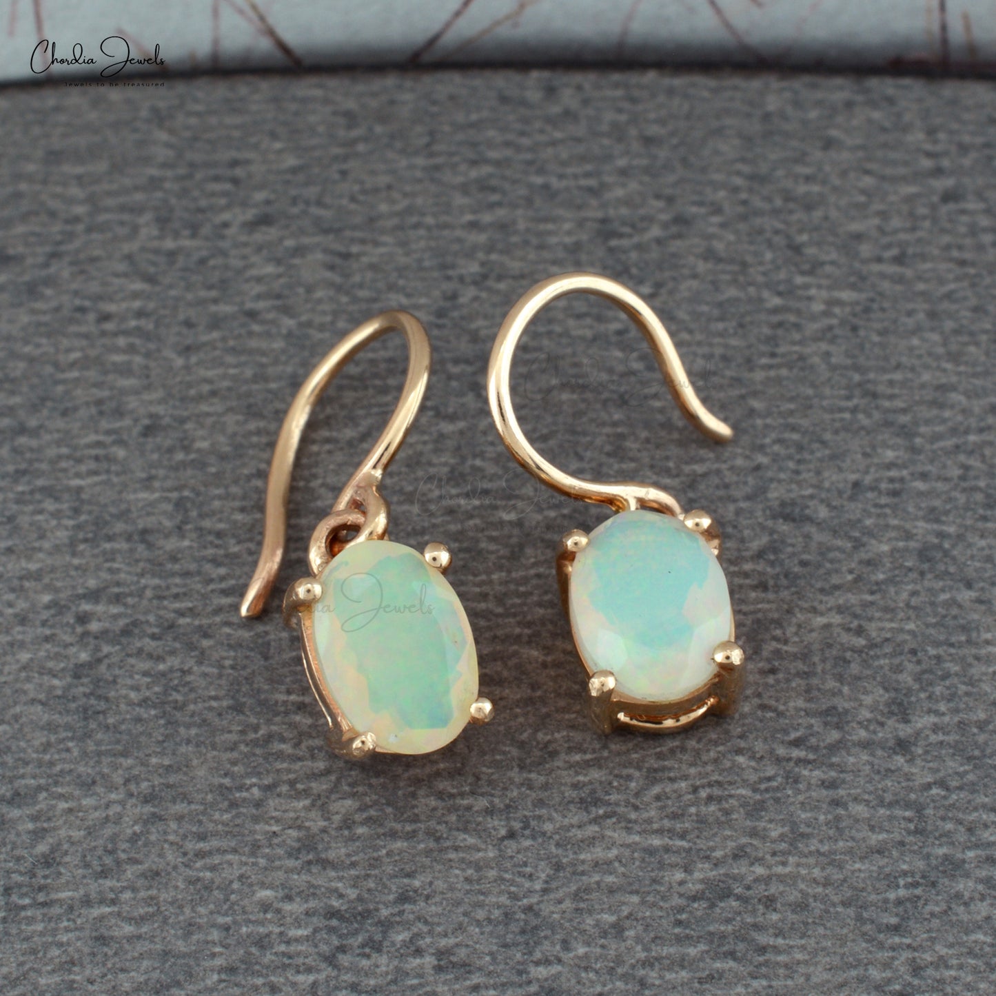 Classic 7x5mm Natural Opal Drop Earring With 14K Solid Gold