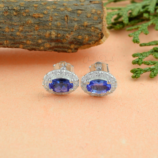 Buy Tanzanite Diamond Halo Earrings