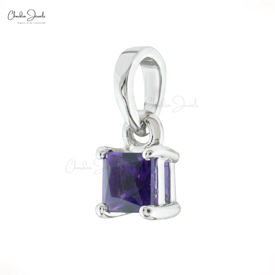 Load image into Gallery viewer, Dainty Square Shape Natural Amethyst Gemstone Pendant Necklace Purple Stone Pendant in 14k Real White Gold Birthday Gift For Mom and Sister
