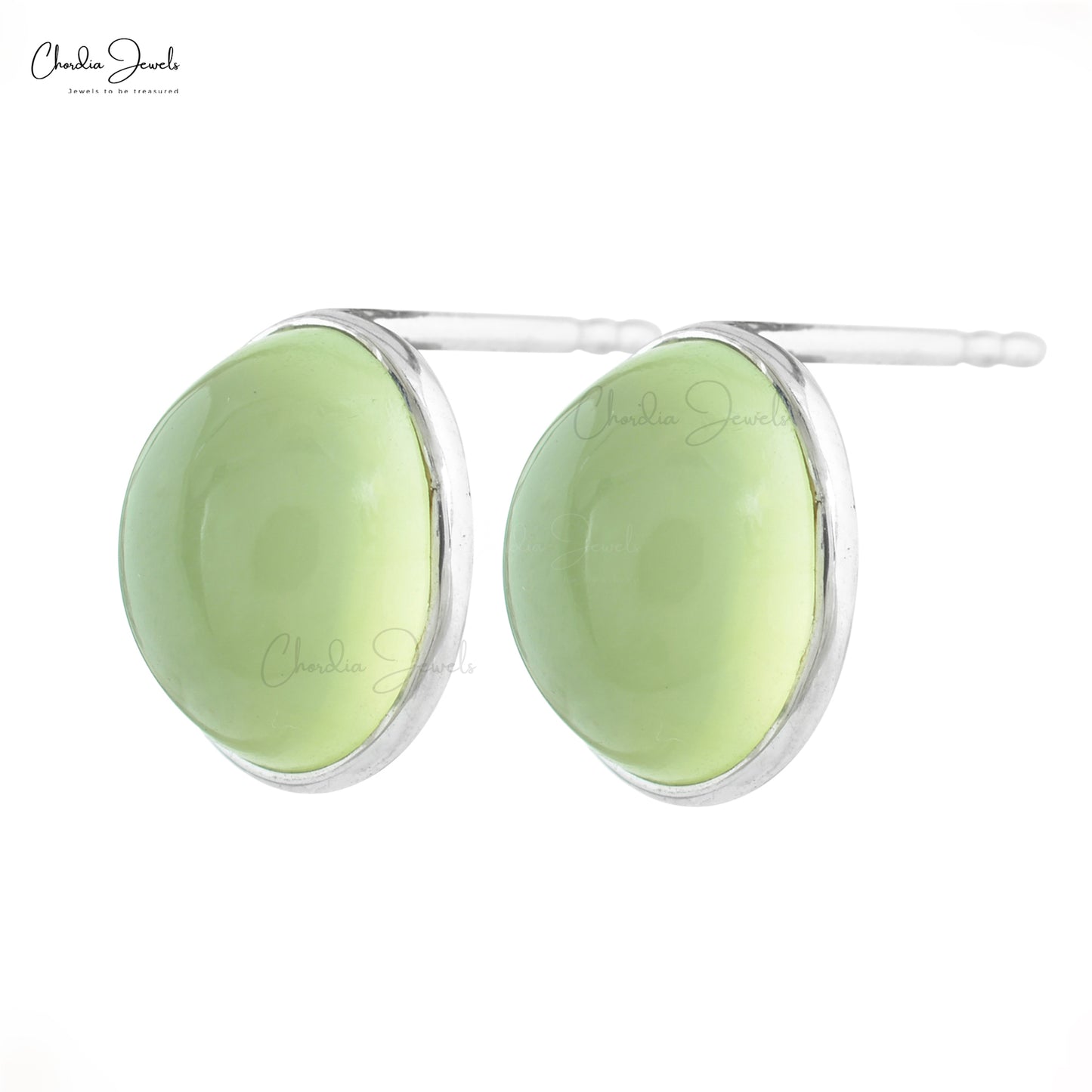 Hot Selling Generous and Simple Solitaire Earrings Oval Shape Natural Prehnite Gemstone Earring in 14k Solid White Gold Hallmarked Jewelry For Bridesmaid Gift