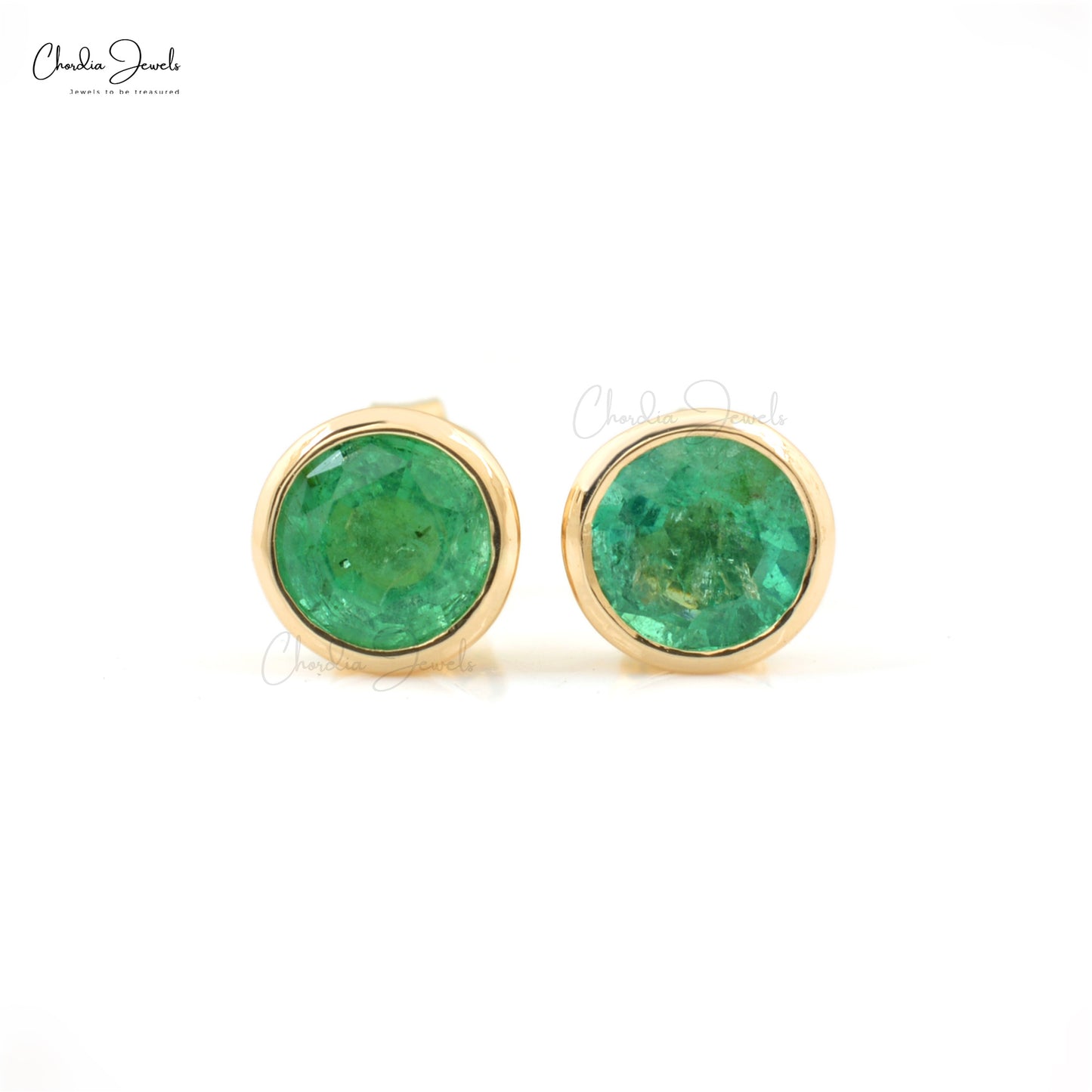 Natural Emerald 0.94Ct Oval cut Gemstone Solitaire Earrings 14k Real Yellow Gold Bezel Set Hallmarked Studs For Her Light Weight Jewelry
