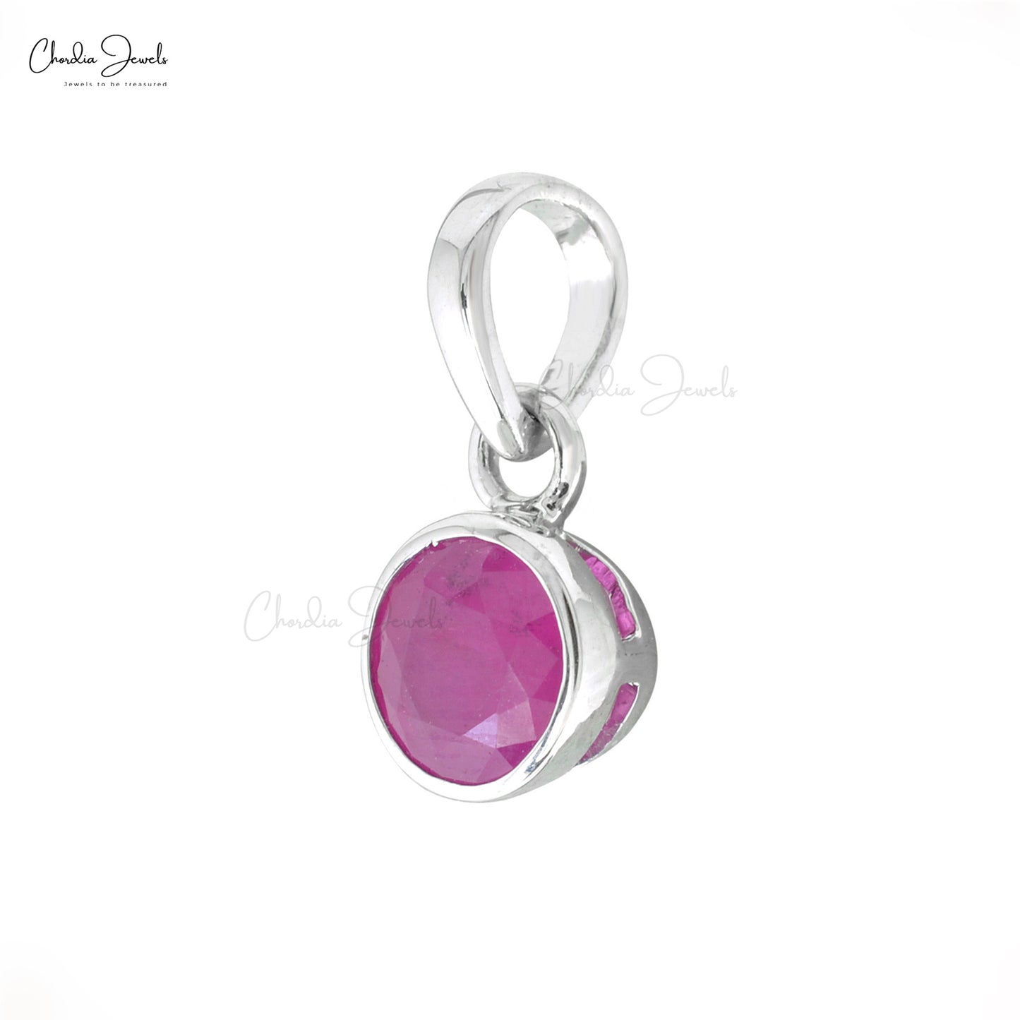 Natural Burma Ruby Bezel Set Pendant In 14k White Gold Solitaire Handmade Jewelry