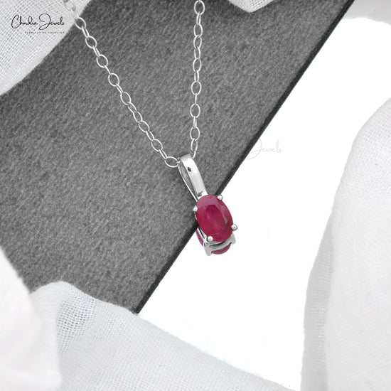 Load image into Gallery viewer, Pure 14k White Gold Female Elegant Oval Shape Natural Red Ruby Gemstone Pendant Necklace Gift For Bridal Beautiful Jewelry
