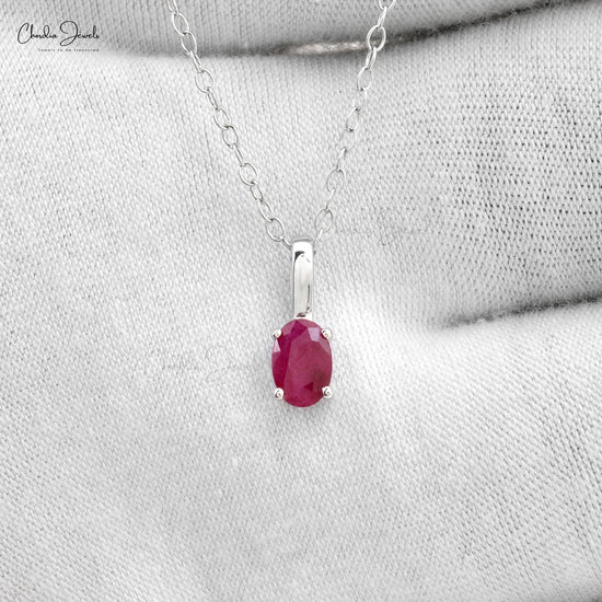 Pure 14k White Gold Female Elegant Oval Shape Natural Red Ruby Gemstone Pendant Necklace Gift For Bridal Beautiful Jewelry