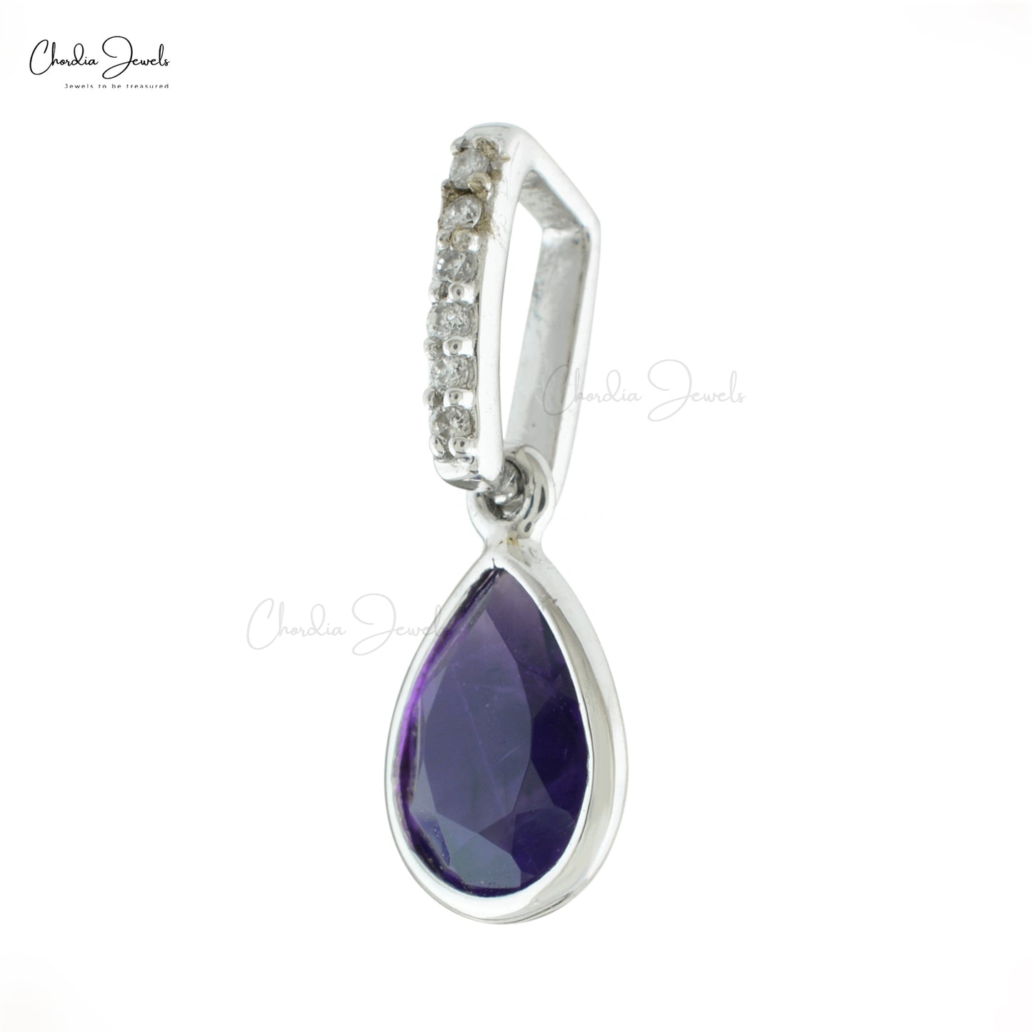 Natural White Diamond and Purple Amethyst Handmade Drop Pendant Necklace in Real 14k White Gold Valentine's Day Gift
