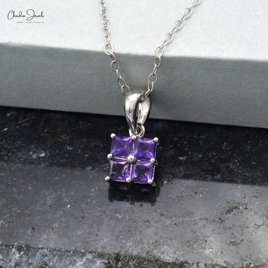 Natural Amethyst Pendant Necklace 1/8 ct tw Diamonds 10K White Gold 18