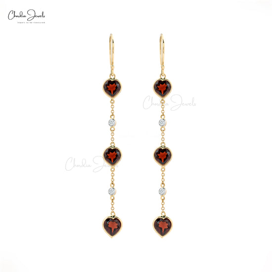 Heart Cut Natural Red Garnet Dangling Pendant in 14k Solid Yellow Gold