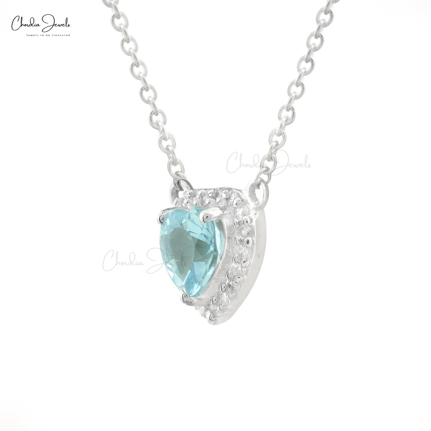 Genuine Aquamarine & Diamond Halo 14k White Gold Heart Necklace