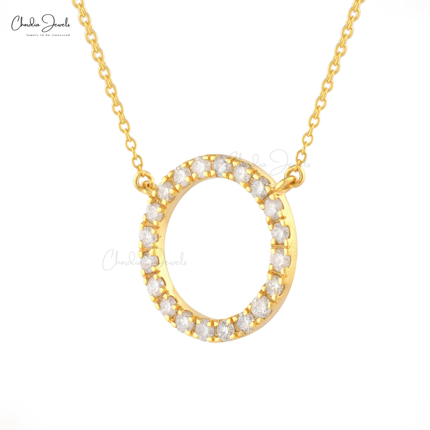 Classic Design Solid 14k Yellow Gold Round Circle Natural Diamond Necklace Pendant Engagement Necklace For Women Gifts Jewelry