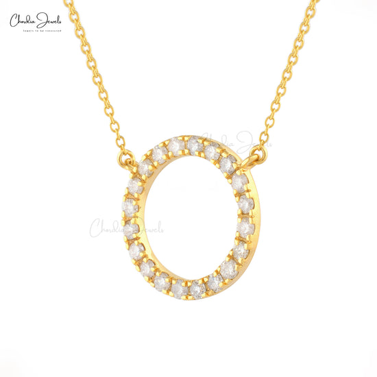 Classic Design Solid 14k Yellow Gold Round Circle Natural Diamond Necklace Pendant Engagement Necklace For Women Gifts Jewelry