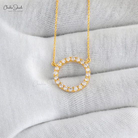 Load image into Gallery viewer, Classic Design Solid 14k Yellow Gold Round Circle Natural Diamond Necklace Pendant Engagement Necklace For Women Gifts Jewelry
