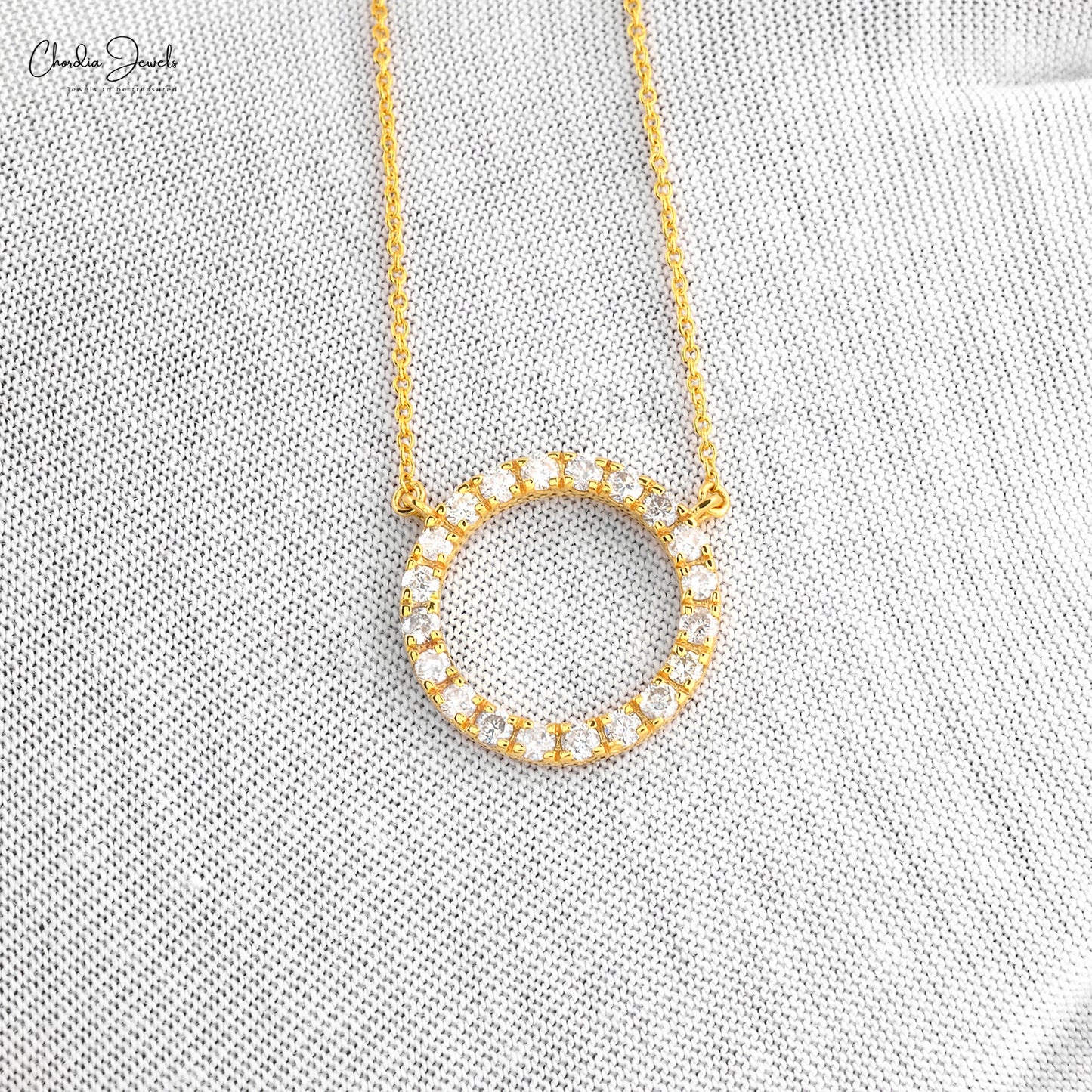 Classic Design Solid 14k Yellow Gold Round Circle Natural Diamond Necklace Pendant Engagement Necklace For Women Gifts Jewelry