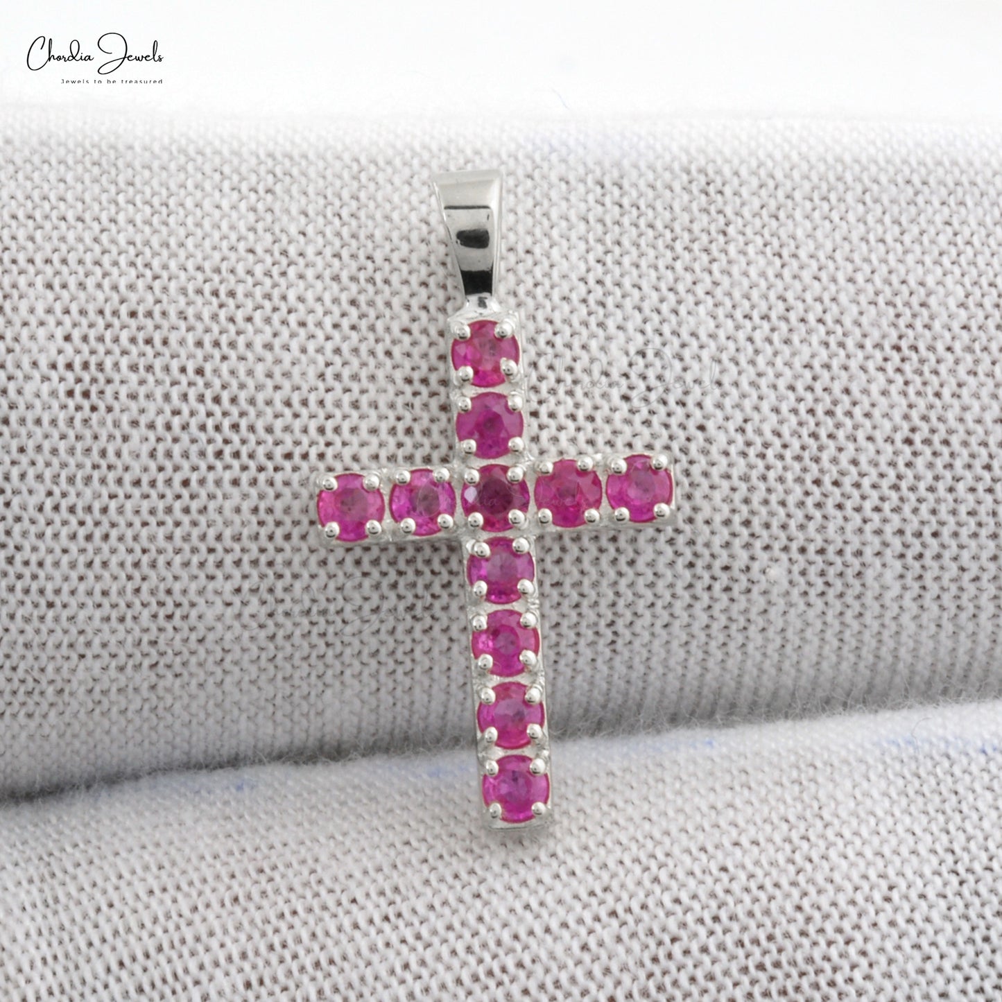 Genuine Red Ruby Divine Religious Cross Pendant Necklace Elegant Christian Symbol Pendant for Men and Women in 14k Real White Gold Perfect Gift Jewelry