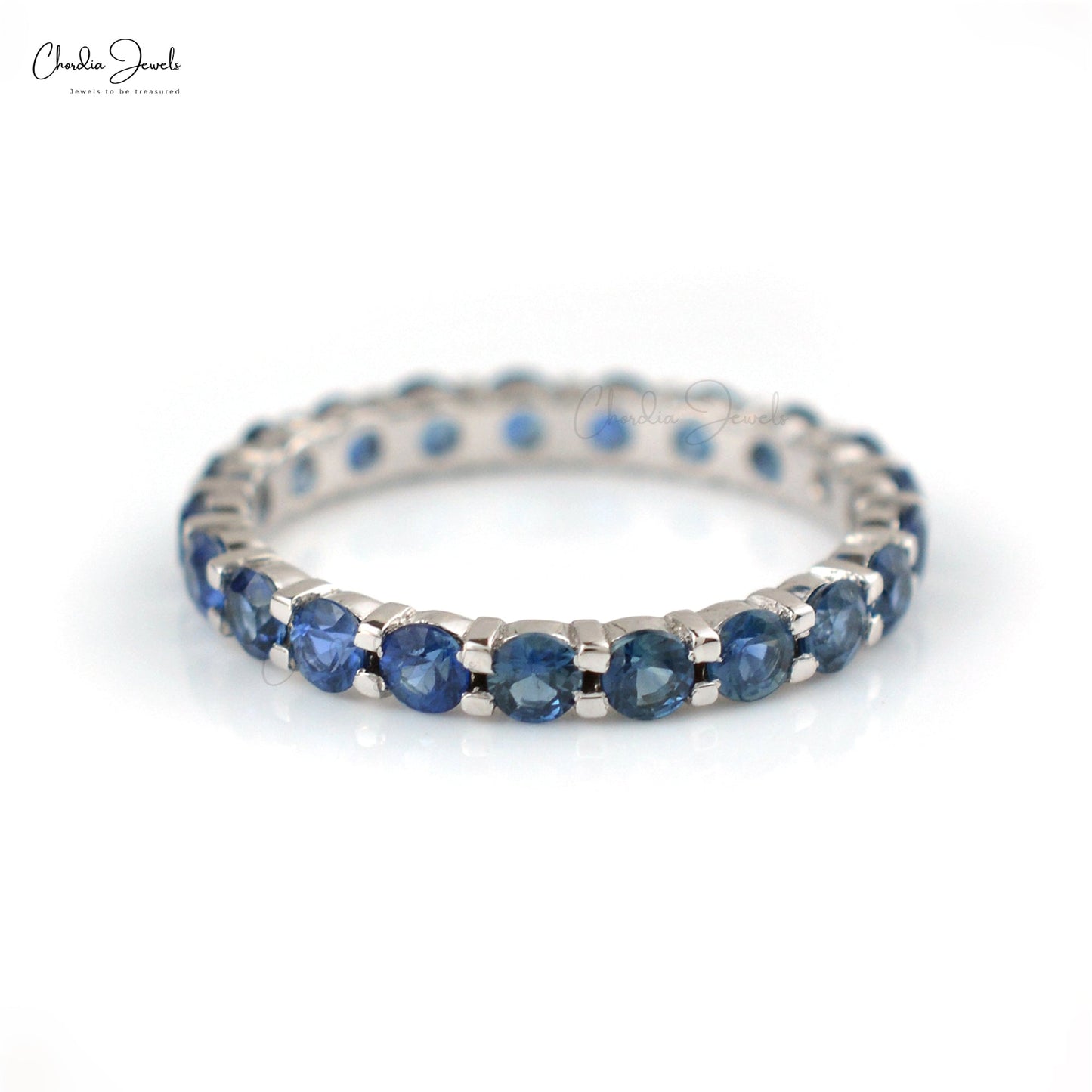 Load image into Gallery viewer, Natural Blue Sapphire Eternity Band 14k White Gold Eternity Band 2.5mm Round Gemstone Handmade Eternity Band Gift for Her
