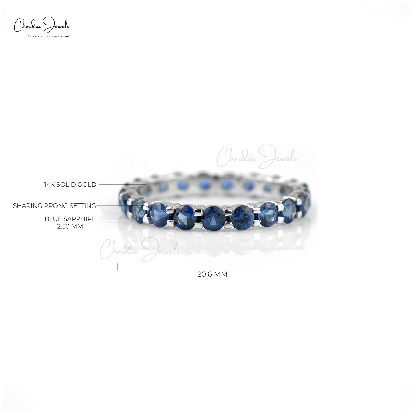Stacking Gemstone Ring In 14k Pure White Gold Blue Sapphire Full Eternity Band Rings