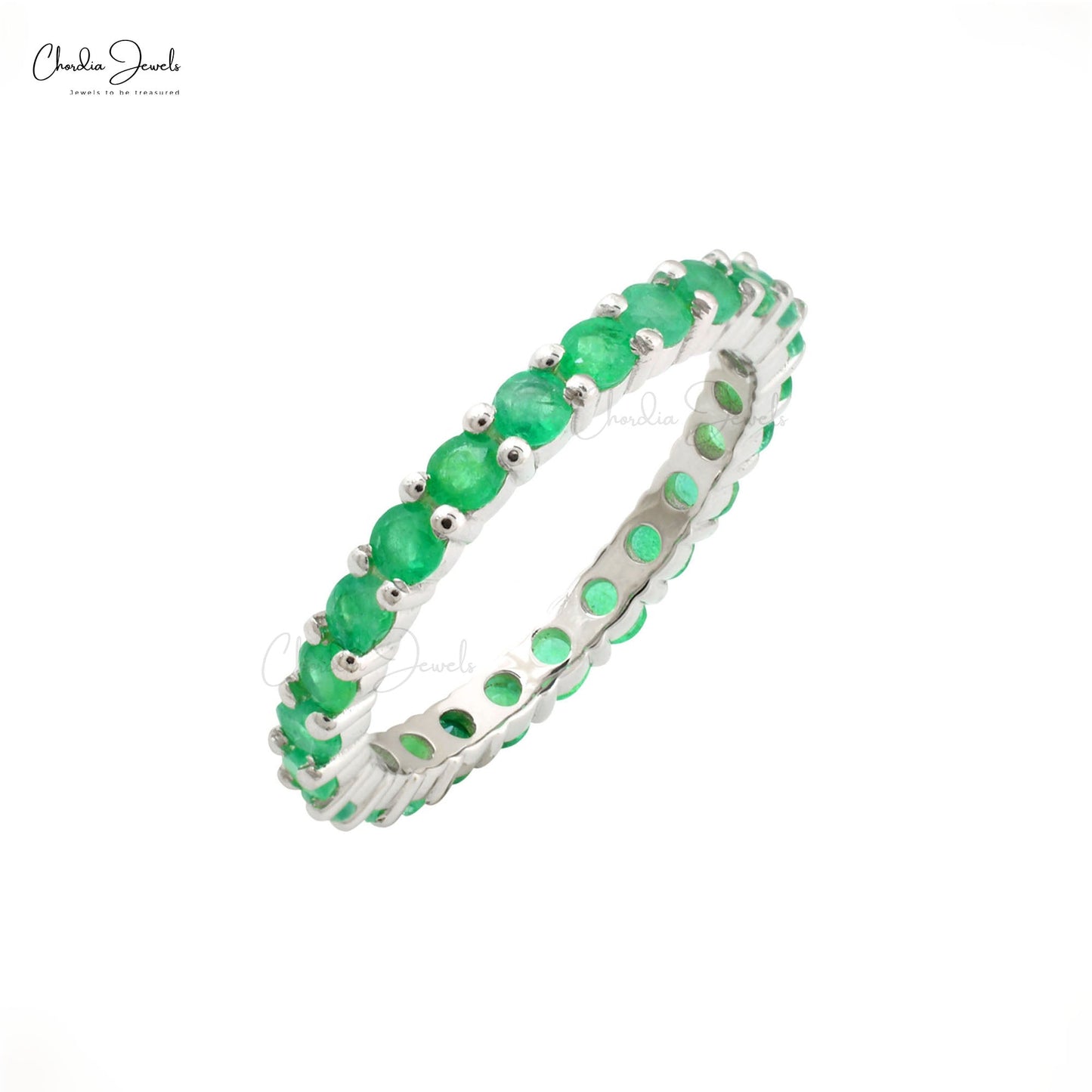 Natural Emerald Eternity Band in 14k White Gold Gift for Her