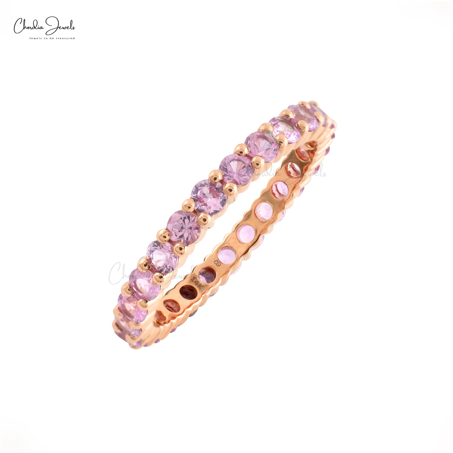Load image into Gallery viewer, Natural 1.26 Carat Pink Sapphire Full Eternity Band, 2.50mm Round Cut September Birthstone Gemstone Band For Women in 14k Solid Rose Gold
