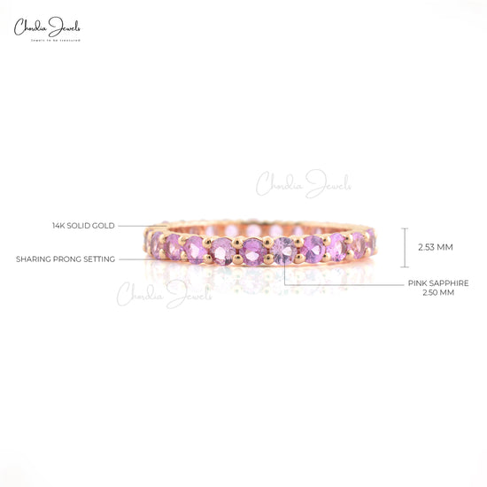 Load image into Gallery viewer, Natural 1.26 Carat Pink Sapphire Full Eternity Band, 2.50mm Round Cut September Birthstone Gemstone Band For Women in 14k Solid Rose Gold
