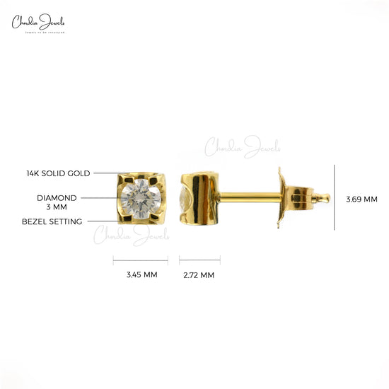 Load image into Gallery viewer, Classic 14k Yellow Gold Round Solitaire Diamond Stud Earrings
