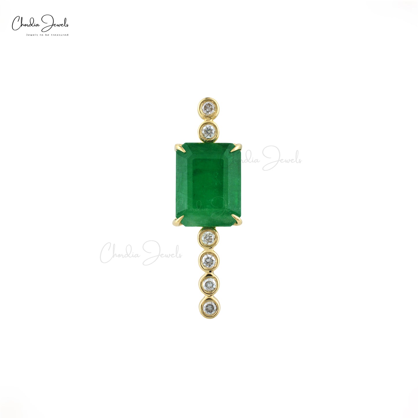 Dainty Pendant With Emerald & Diamond Accents 14k Yellow Gold Solitaire Pendant For Gift