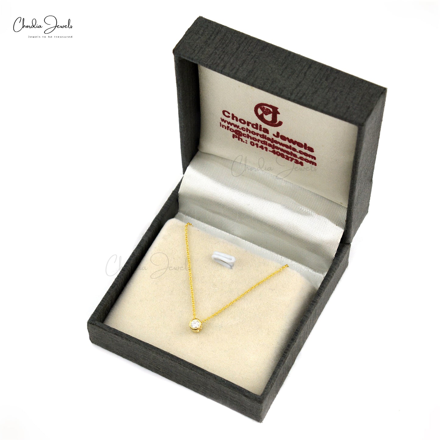Bezel Set Round Charm With 3mm White Diamond Solitaire Chain Necklace In 14k Yellow Gold