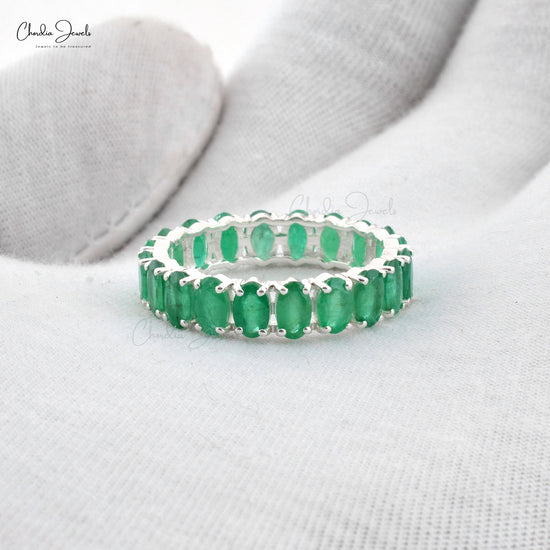 Load image into Gallery viewer, Emerald Eternity Band in14K White Gold.
