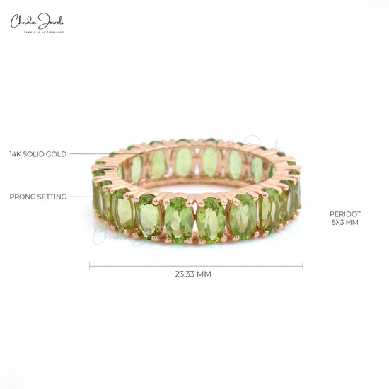Genuine Peridot Eternity Band 5x3mm Oval Cut Gemstone 14k Solid Rose Gold Eternity Ring August Birthstone For Her
