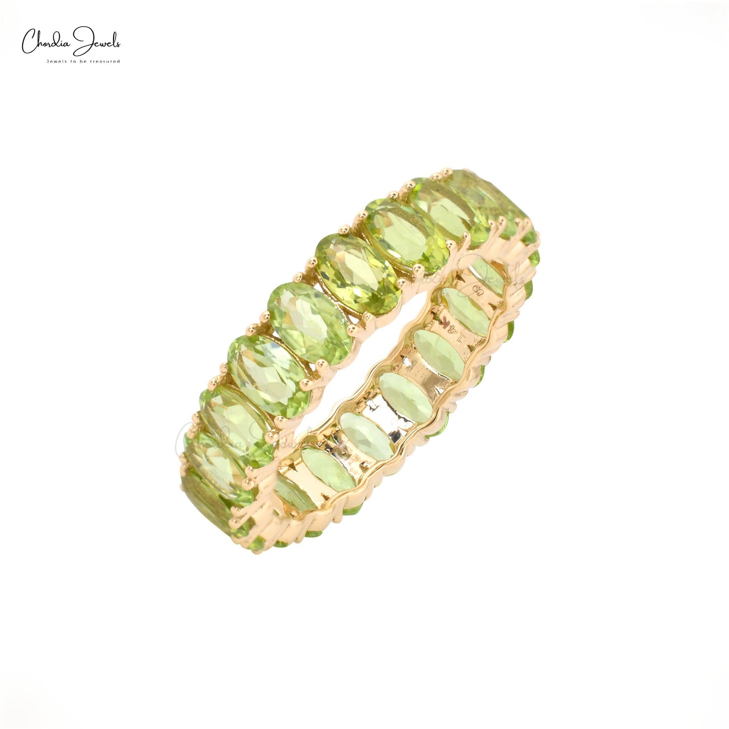 Natural Peridot Ring, 14k Solid Yellow Gold Peridot Band, August Birthstone Eternity Band Ring, 5 Carat Natural Gemstone Wedding Ring, 5x3mm Oval Cut Anniversary Ring For Her
