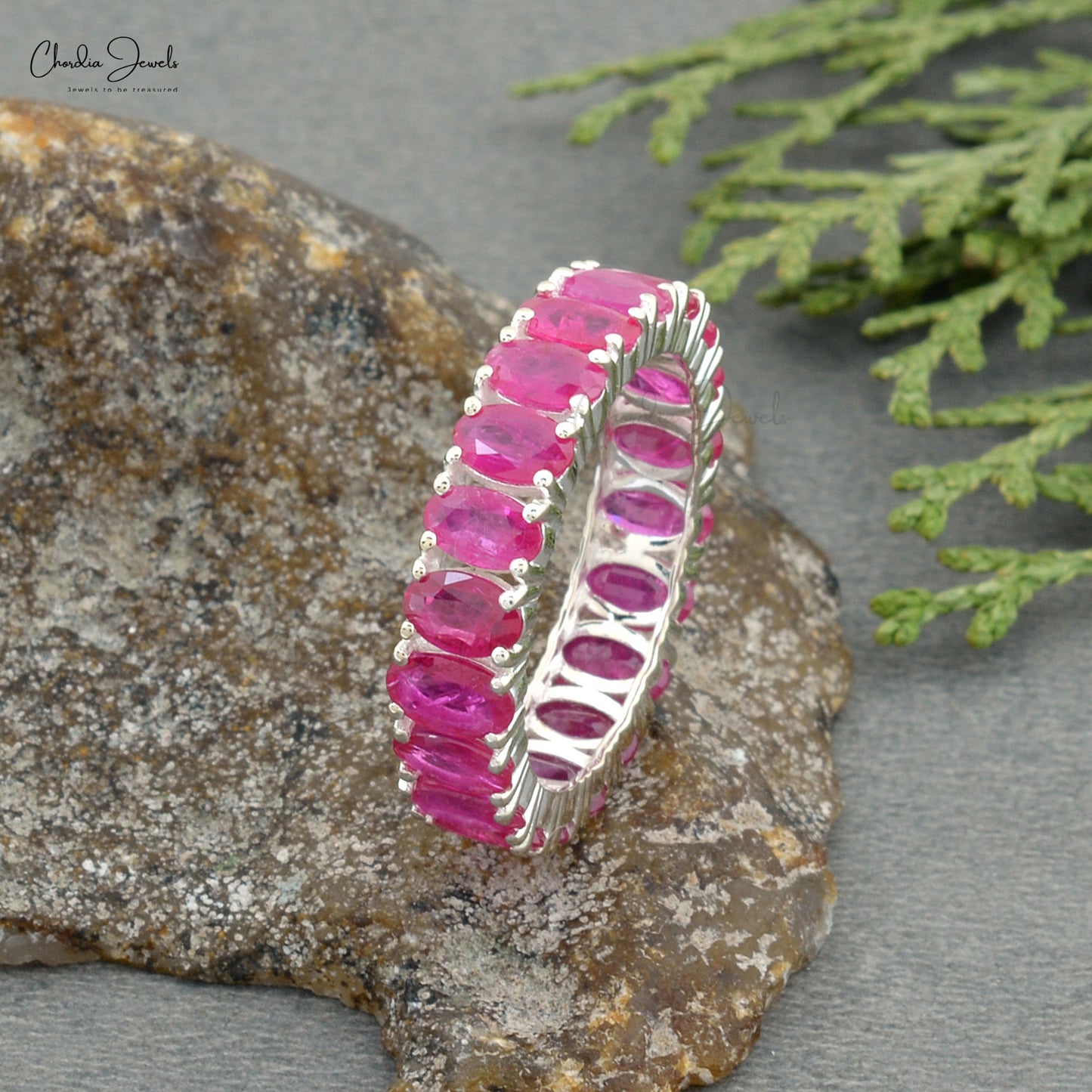 4.2 Carats Natural Ruby Full Eternity Band Ring, Sharing Prong Set July Birthstone Gemstone Band Ring in 14k Solid White Gold