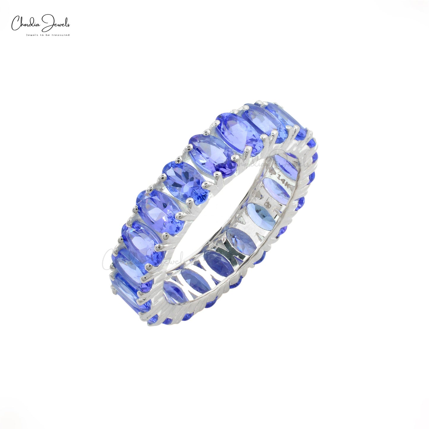 Eternity Ring In 14k Real White Gold Natural Tanzanite Gemstone Handcrafted Ring For Her