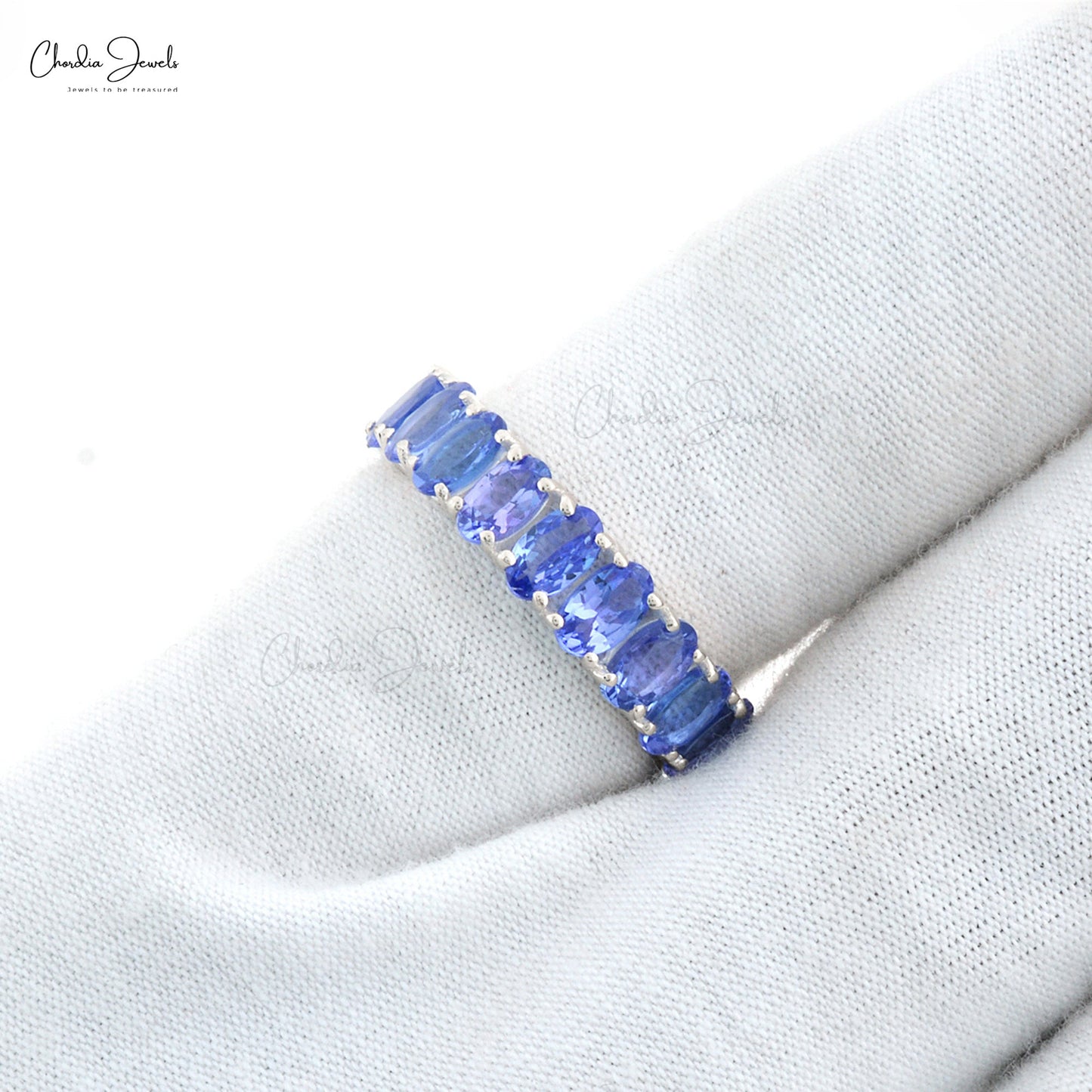 Eternity Ring In 14k Real White Gold Natural Tanzanite Gemstone Handcrafted Ring For Her