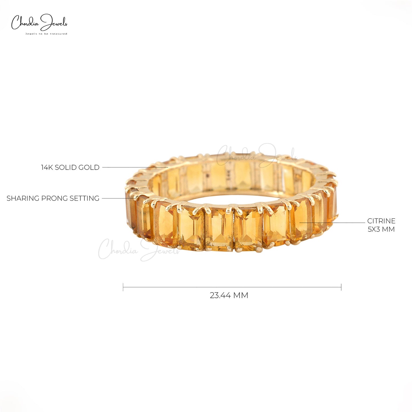 5x3mm Emerald Cut Octagon Citrine Ring Band For Her, November Birthstone Eternity Band Ring