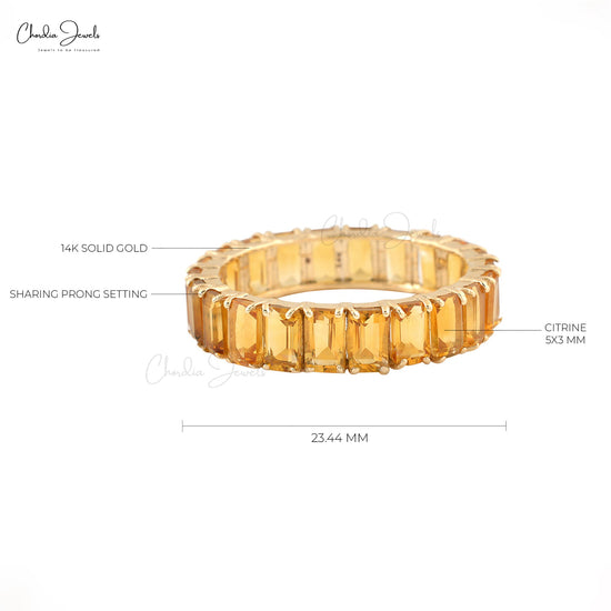 5x3mm Emerald Cut Octagon Citrine Ring Band For Her, November Birthstone Eternity Band Ring