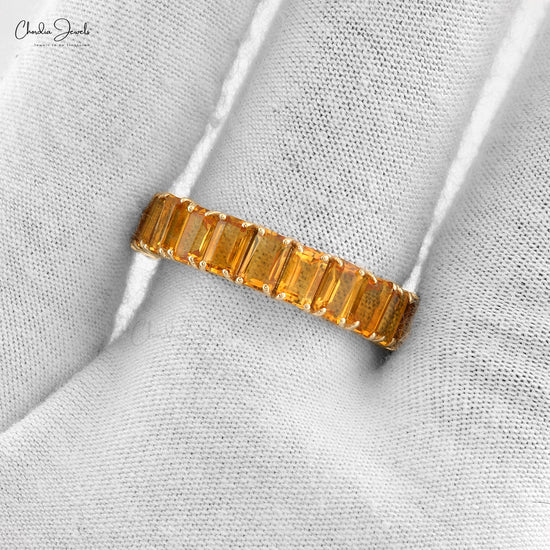 5x3mm Emerald Cut Octagon Citrine Ring Band For Her, November Birthstone Eternity Band Ring