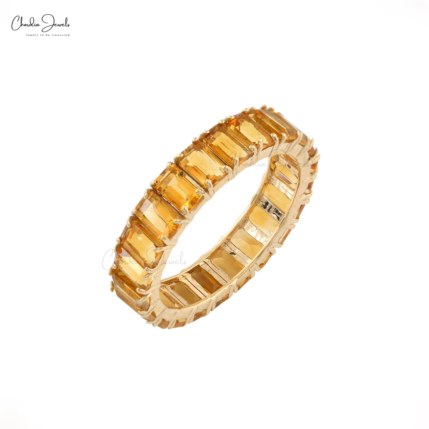5x3mm Emerald Cut Octagon Citrine Ring Band For Her, November Birthstone Eternity Band Ring