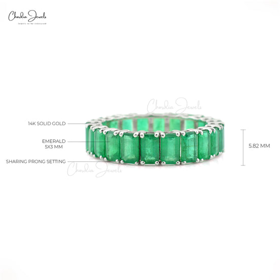 Load image into Gallery viewer, Octagon Cut Green Emerald Band Ring For Women in 14k Solid White Gold
